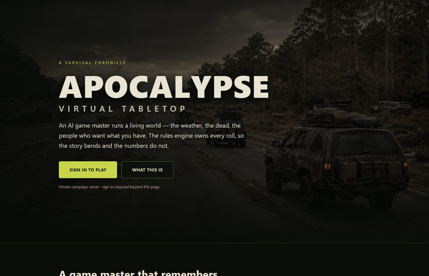 The Apocalypse front page with the Sign in to play button