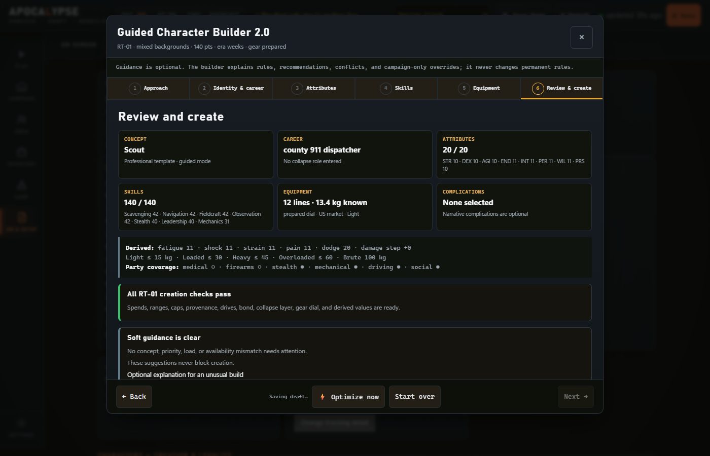 Step 6 Review: all creation checks pass