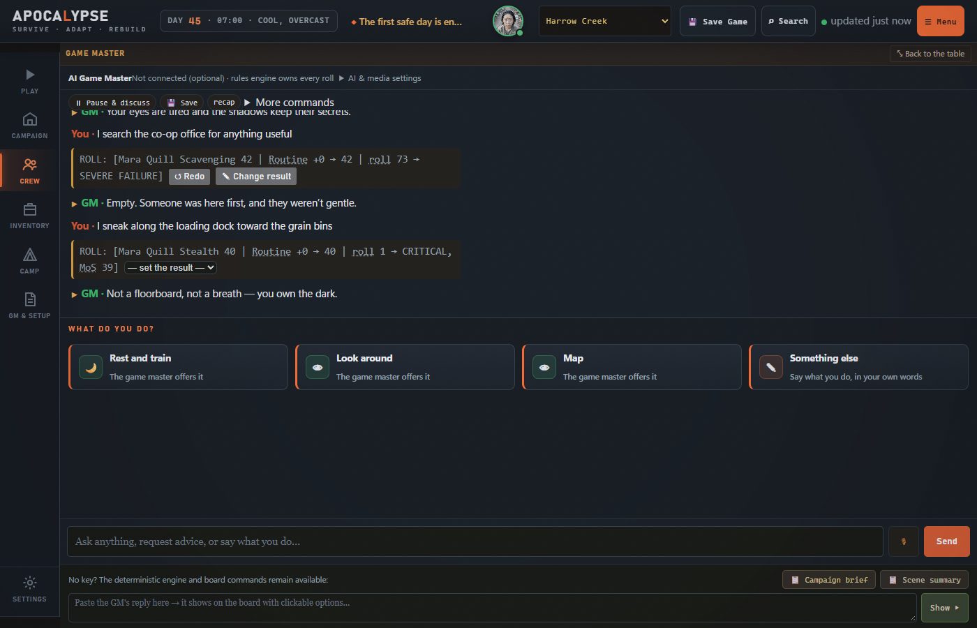 A roll line with Redo and Change result, and the result list open